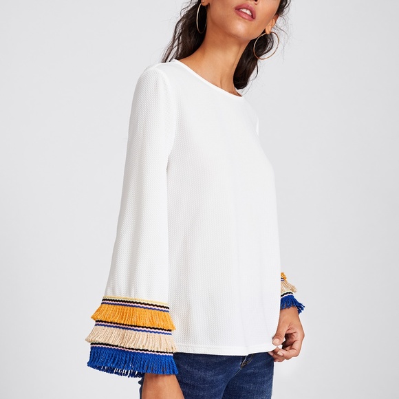 2 Colorful Fringe/Yarn Bell Sleeve Top - Picture 3 of 4